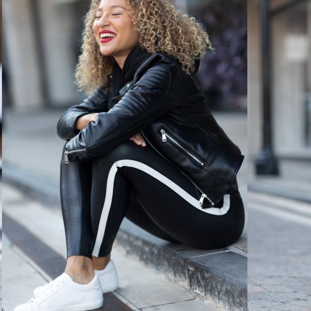 Spanx leather leggings white stripe
